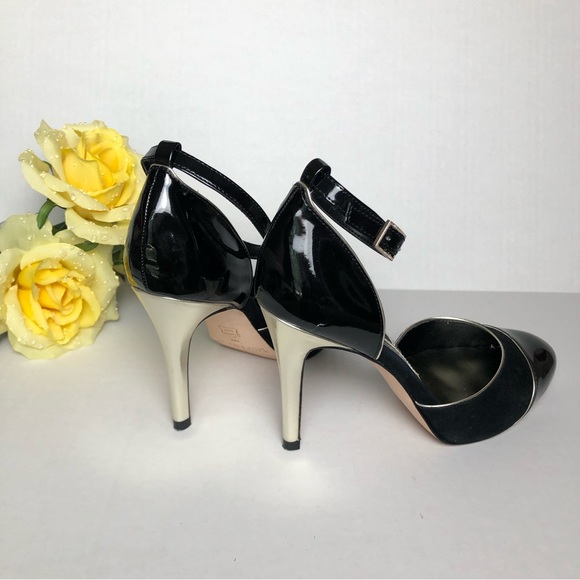 White House Black Market (WHBM) Suede Strappy Heels with Black Patent Leather - Picture 4 of 5